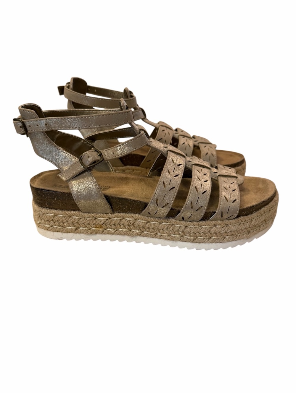 Madeline Womens Size 8.5 Metallic Tan Espadrille Platform Gladiator Sandals Boho - Picture 3 of 12